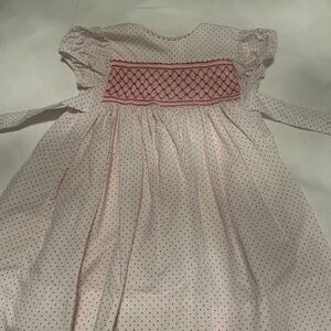 White Dress with Red Polka Dots and Smocking